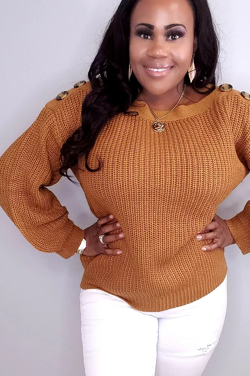 button shoulder sweater women's
