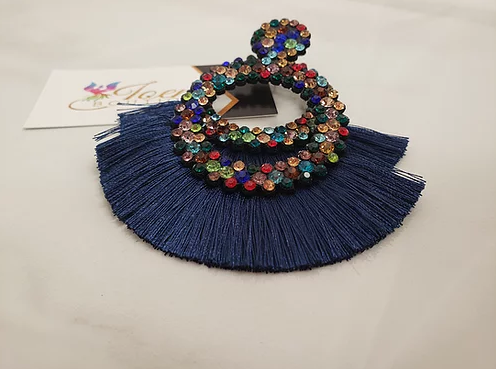 Retro Tassel Boho Crystal Earrings- Navy Blue with Colorful Crystal
