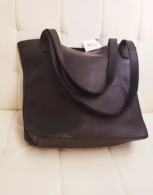 Large Haitian- Made Leather Tote-Black