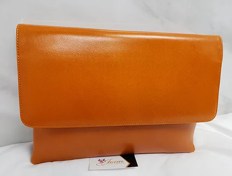 Genuine Leather Square Clutch - Tangerine