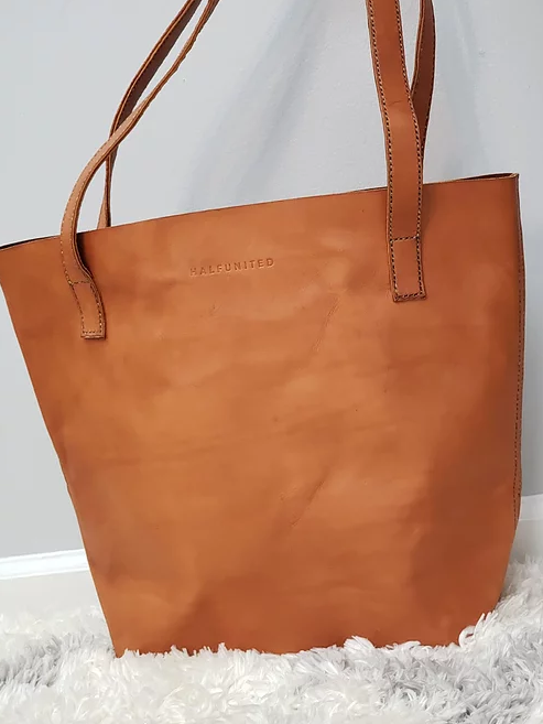 Large Haitian- Made Leather Tote- Cognac