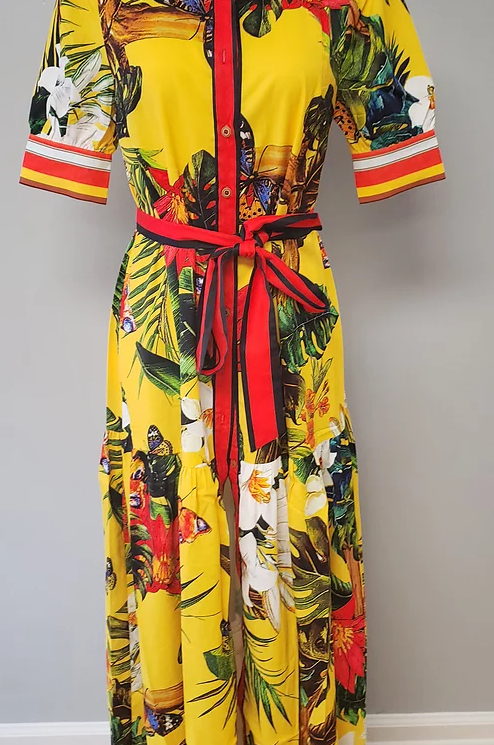 Joem Yellow Tropical Long Maxi Dress
