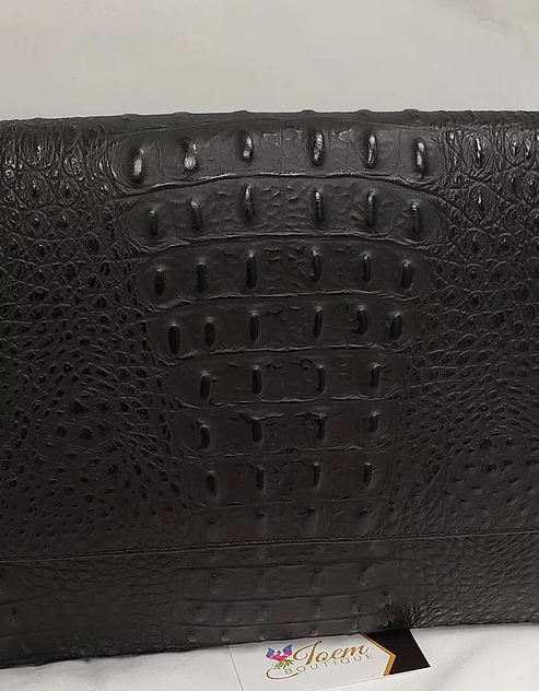 Genuine Leather Seashell Clutch - Black