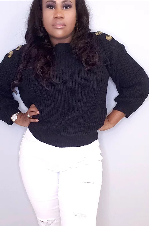 Button shoulder bubble sleeve knit sweater – Joem Boutique